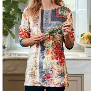 3/4 sleeve bohemian floral velvet tunic 1X